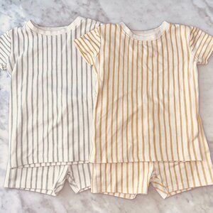 Pehr Toddler Organic Cotton Short Pajama set of 2 Striped Aqua and Yellow
